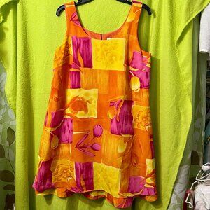Vintage 90s Kathi Lee Collection Vibrant Pink Orange Dress Colorblock Sz 10